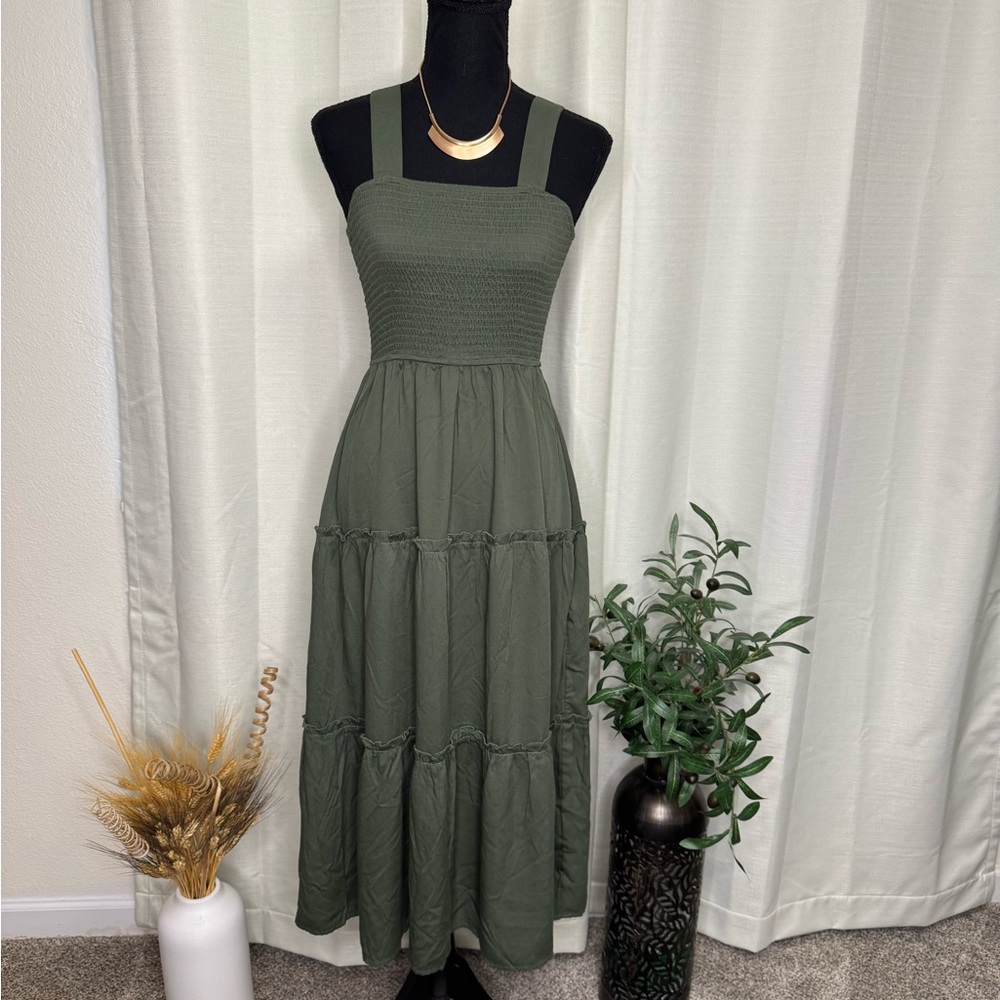 SHEIN Olive Green Midi Dress Small